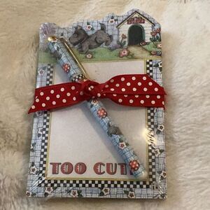 RARE Vintage 2002 Mary Engelbreit “Too Cute!” Notepad & Pen – Brand New!